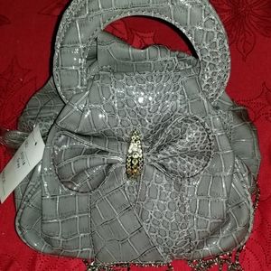 Gray Faux Crocodile Print Evening Bag